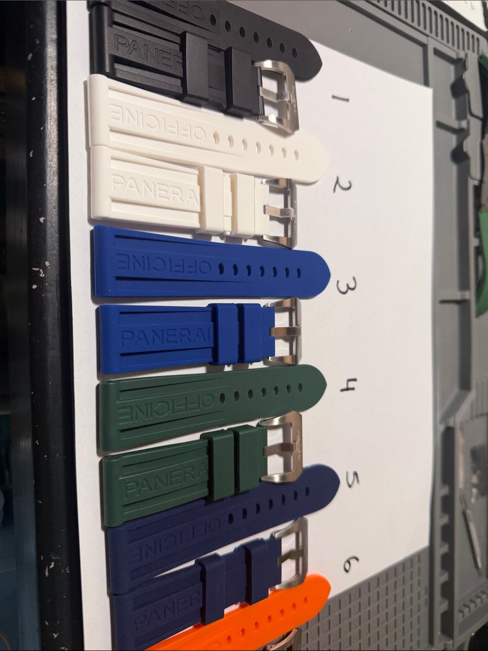 24mm Panerai Rubber Watch Straps in Black, White, Blue, Green, Navy, Orange
